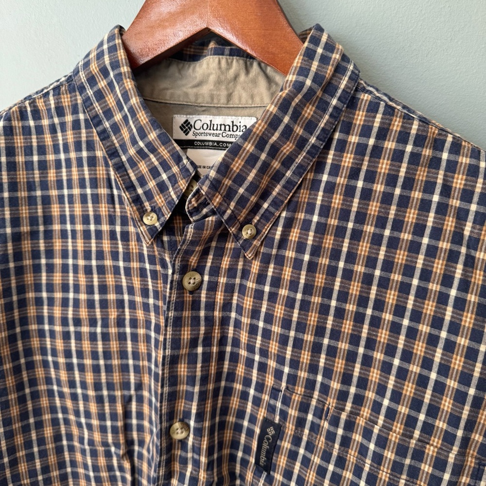 Columbia 100% Cotton Long Sleeve Button Up Shirt. Blue and Tan. Men’s  Large - Picture 3 of 10